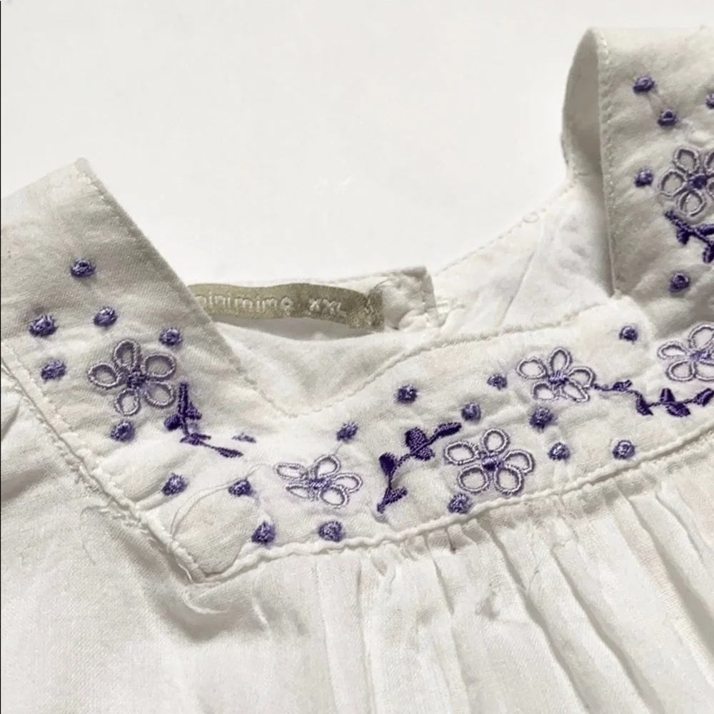 Minimimo White Ruffle Embroidered Cotton Summer Toddler Dress
